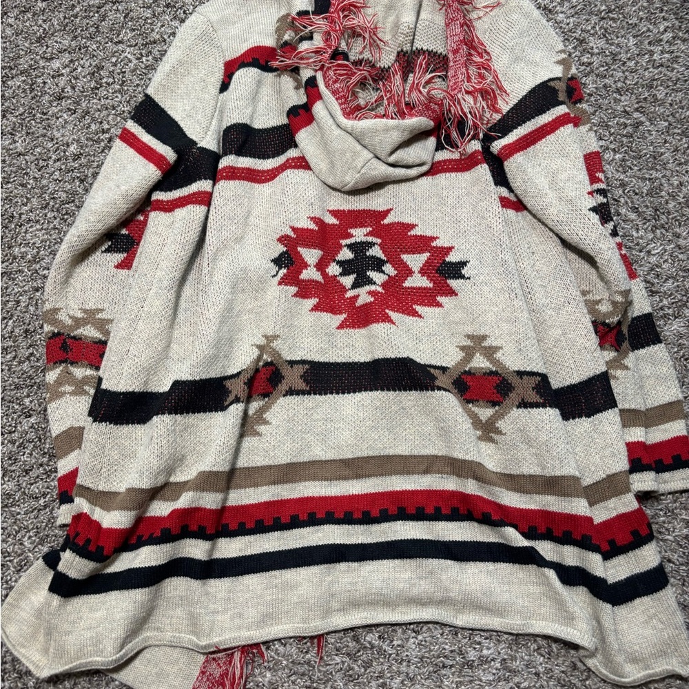 Absolutely Famous Red and Cream Hooded Cardigan Aztec print - Picture 7 of 11